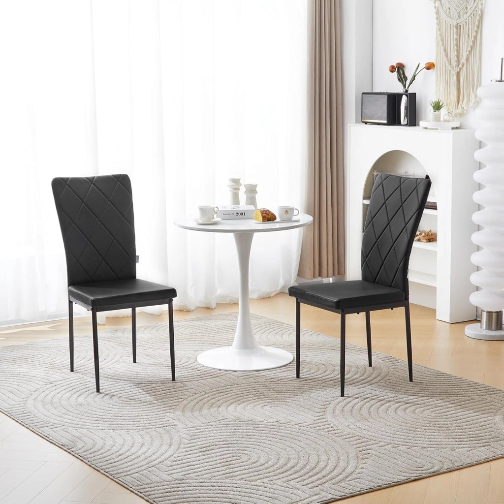Set di 4 Sedie per Sala da Pranzo, Sedie da Cucina con Schienale Alto, con Gambe in Metallo e Rivestimento in Ecopelle, Nero, EZS21sz-4