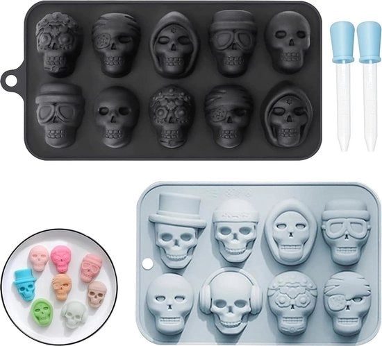 Mold per Chocolata a forma di teschio - Fornello per torte a forma di teschio 2 pezzi Disegno per Halloween - Modulo per dolci a forma di teschio