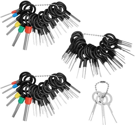 Kit di rimozione terminali 59 pezzi - Set di strumenti per rimozione terminali - Strumento per rimozione terminali autoset - Strumento per rimozione pin senza perdite - Set di clip per cavi - Facile da usare - Strumento per rimozione terminali
