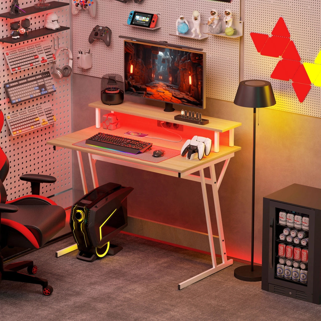 Scrivania Gaming con LED 100x60 cm ¨C Zephmum ¨C Legno Naturale