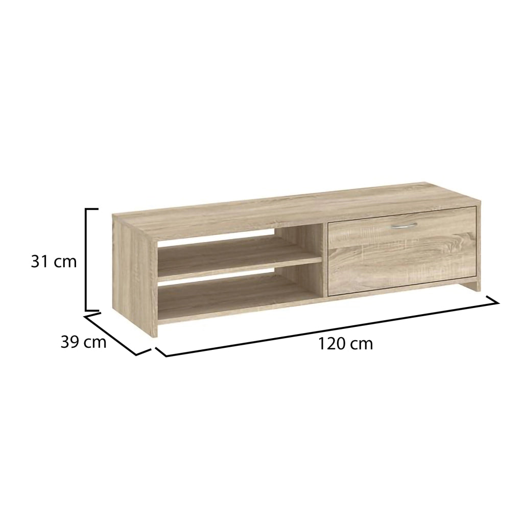 Lihamo, Mobile Porta tv un Cassetto, 120x39x31h cm Marrone Rovere