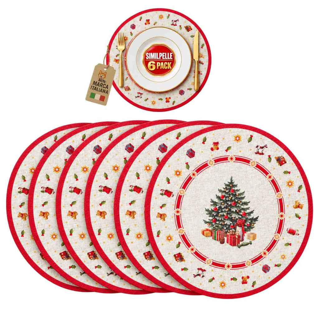 Akitaink Set 6 Tovagliette Christmas Tree 38 cm in Similpelle