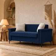 Divano Lineare 2 Posti Scandinavo con Seduta Imbottita e Gambe in Metallo in Poliestere Blu 172 cm