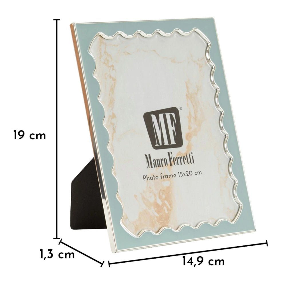 Cornice Juliette 14,9x1,3x29 cm in Zinco e Vetro Azzurro e Argento