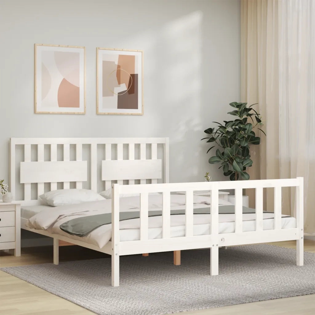 Giroletto senza Materasso-Struttura Letto Bianco 160x200 cm Legno Massello Pino 252731