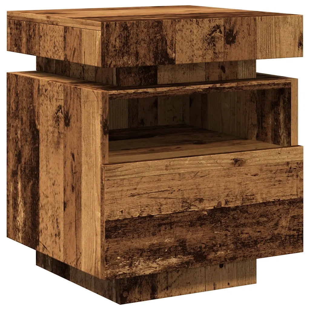 Comodino con Luci LED-Tavolino da notte Legno Antico 40x39x48,5 cm