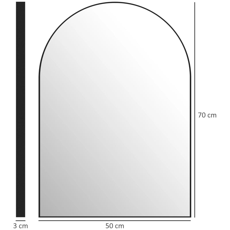 Specchio da bagno curvo, 50 x 70 cm, specchio da bagno con cornice in alluminio, specchio decorativo, cucina, nero