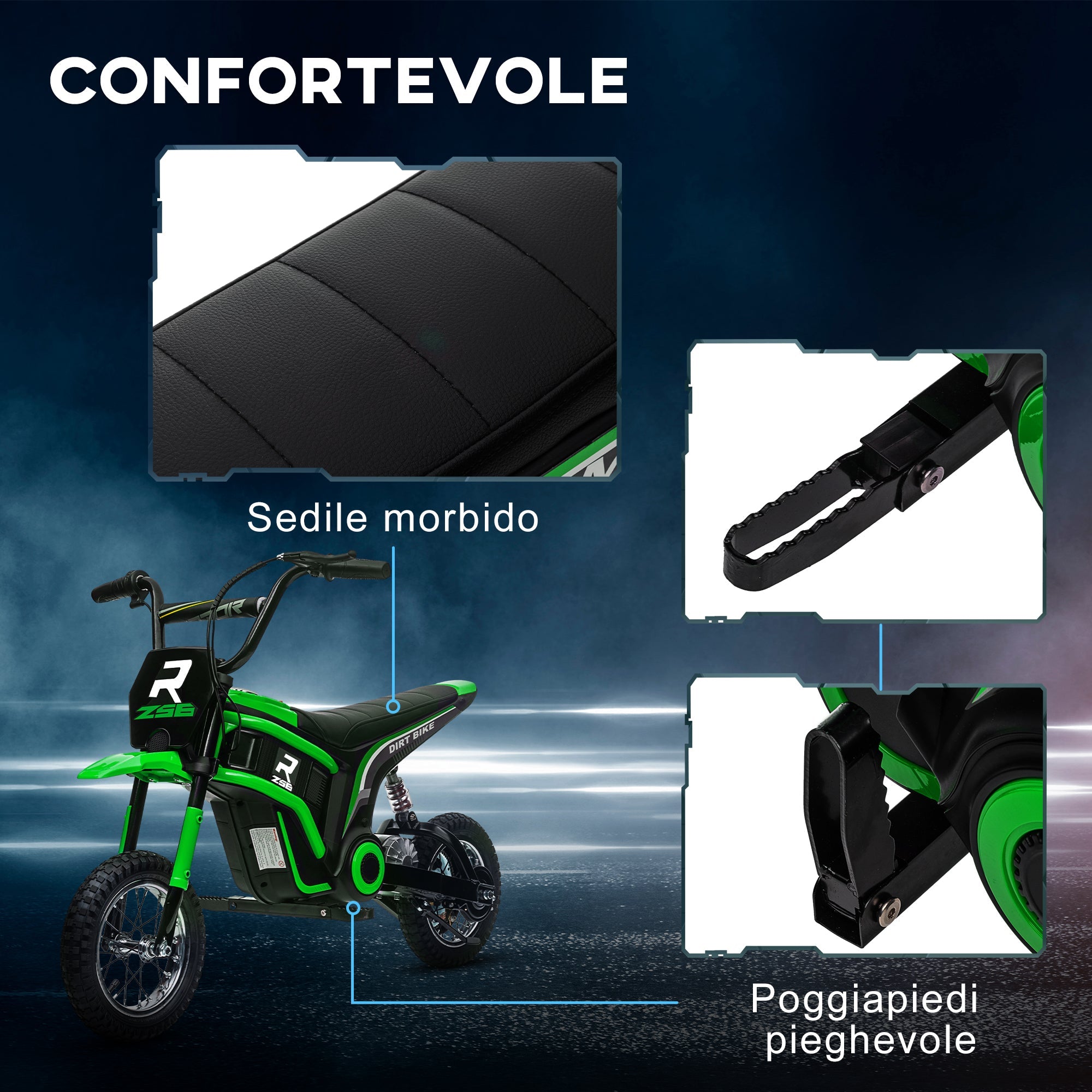 Moto Elettrica per Bambini con Acceleratore Manuale 2 Velocità 8-16km/h Verde