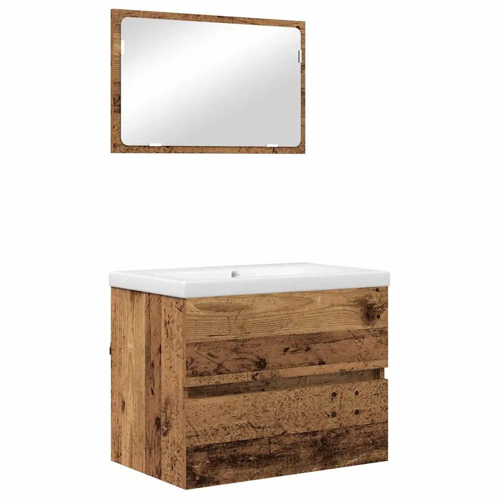 Set di mobili per il bagno con cassetto 3 pcs Legno vecchio 3393501