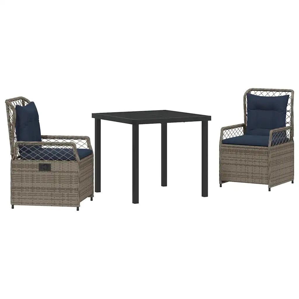 Set da Pranzo per Giardino 3 pcs Grigio polyrattan 3381051