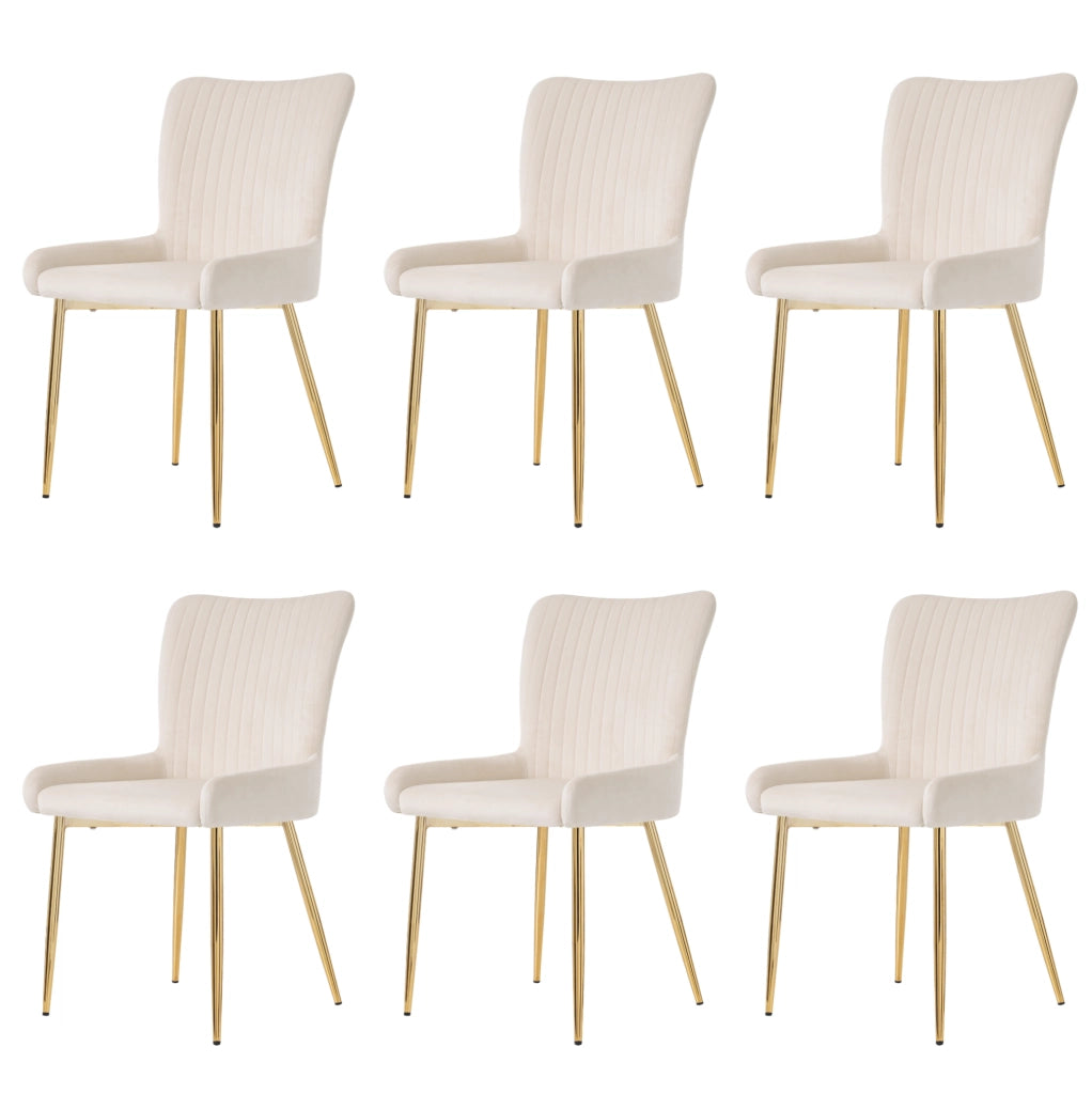 Set di 6 sedie da pranzo con supporto lombare in velluto beige e oro