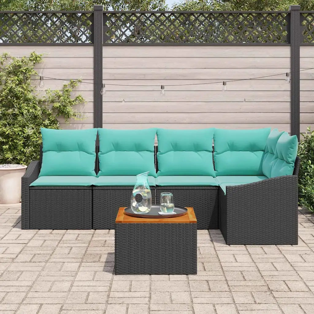 Set Divano da Giardino con cuscino 6 pcs Nero polyrattan