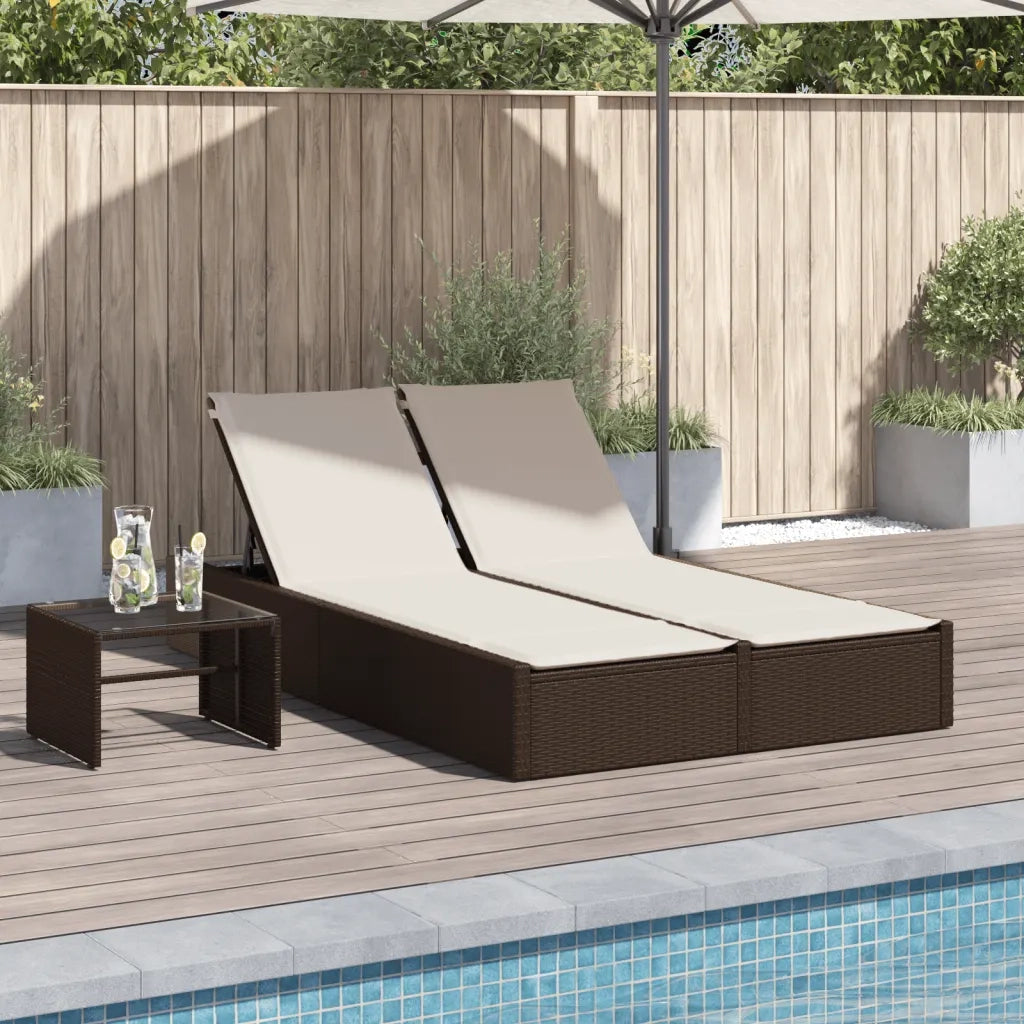 Lettino Prendisole | Sdraio da giardino | Lettino da sole con Cuscini Marrone in Polyrattan