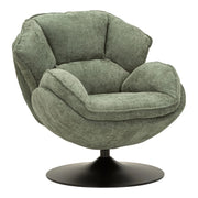 Poltrona girevole in poliestere verde con base in metallo nero