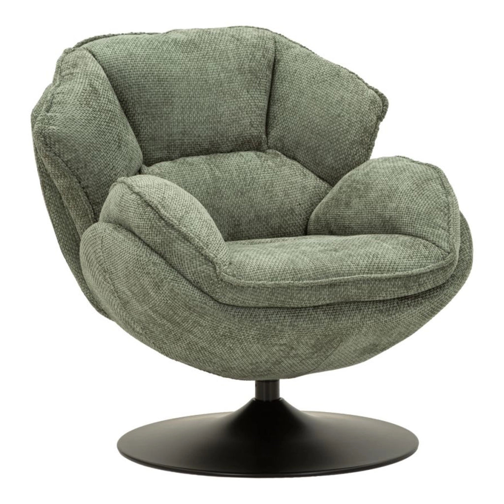 Poltrona girevole in poliestere verde con base in metallo nero