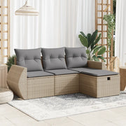Set Divano da Giardino 4 pz con Cuscini-Sofa da Giardino-Divanetto da esterno Beige in Polyrattan 134068