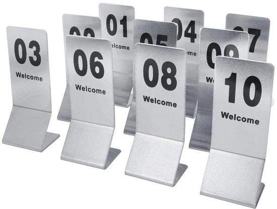 Set di numeri per tavolo da 10 - Doppia faccia numerata - Tavolo da numerazione in acciaio inossidabile - Carta di numerazione per tavolo - Decorazione per eventi - Peso 1093 g - Tavolo da numerazione