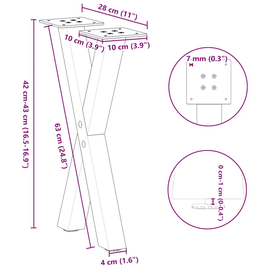 Gambe per Tavolino da CaffÃ¨ a Forma di X 2 pz Antracite 28x(42-43) cm Acciaio