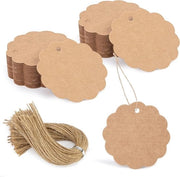 Etichette per decorazione di tavolo 140 pezzi in carta kraft con corda di juta per matrimonio e compleanno (marrone)