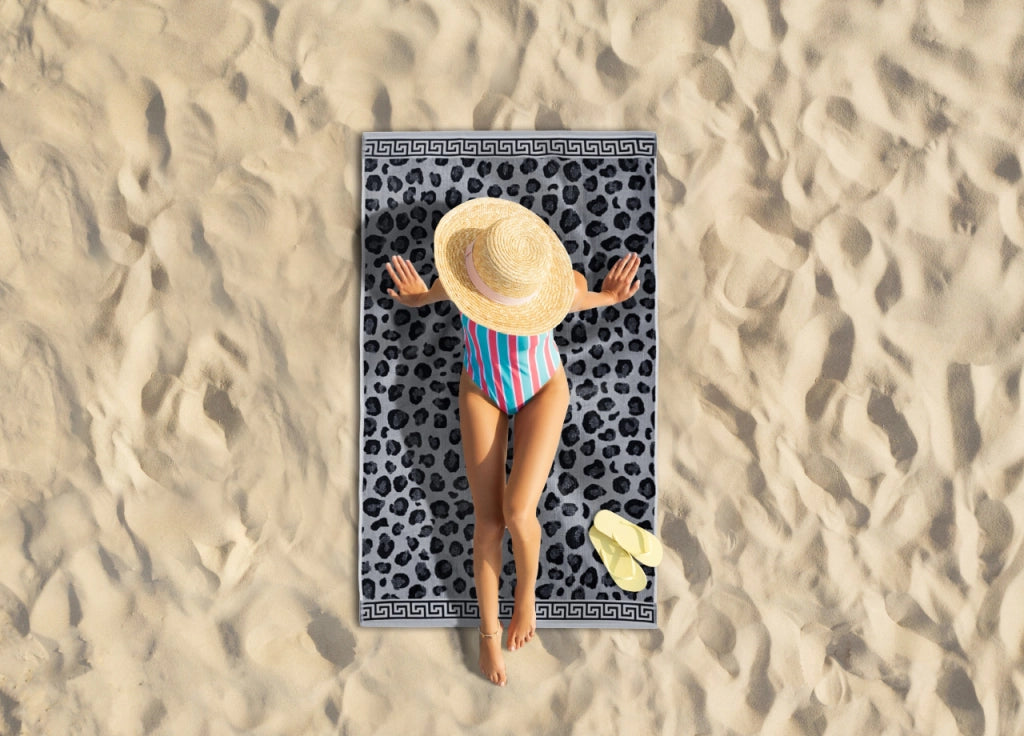Telo Mare Jacquard Spugna Asciugamano Spiaggia Disegno Cleopatra Grigio