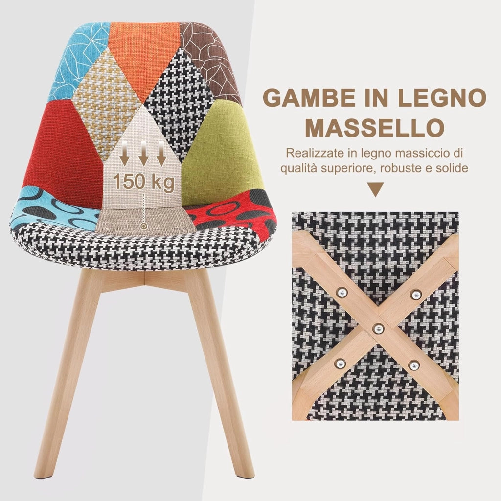 1 X Sedie per Sala da Pranzo Sedia da Scrivania con Schienale Rivestito in Tessuto di Lino Patchwork Gambe Legno Moderno BH29mf-1