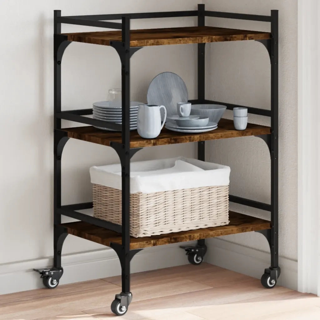 Carrello da Cucina-Scaffale per Cucina Rovere Fumo 50x35x75,5 cm Legno Multistrato