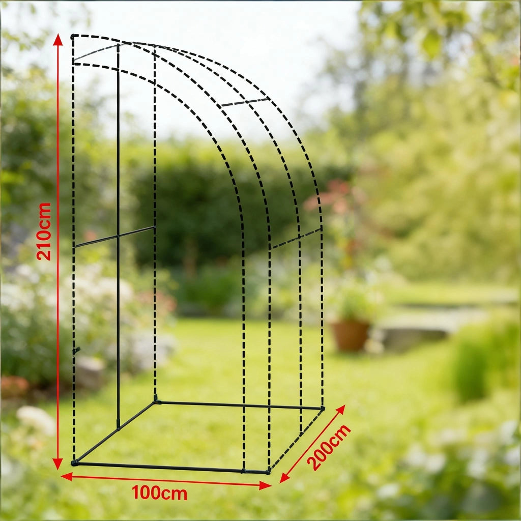 Serra a tunnel per esterni con 2 porte apribili e tetto semicircolare in acciaio e PE verde 200 × 100 × 210 cm