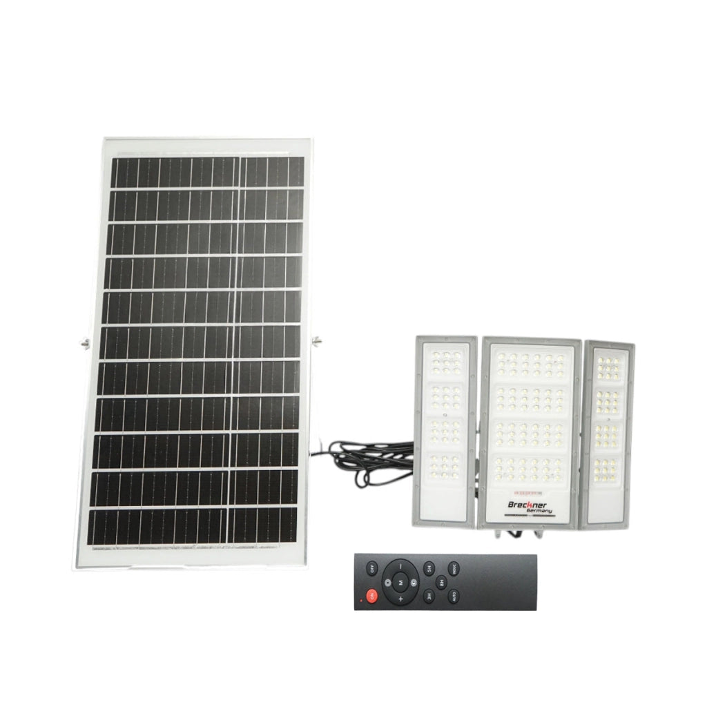 Lampada LED da 2400 lm, 6500 K con pannello solare da 40 W, batteria LifePO4 da 3,2 V/30 Ah, sensore di movimento e telecomando IP66. Breckner Germany
