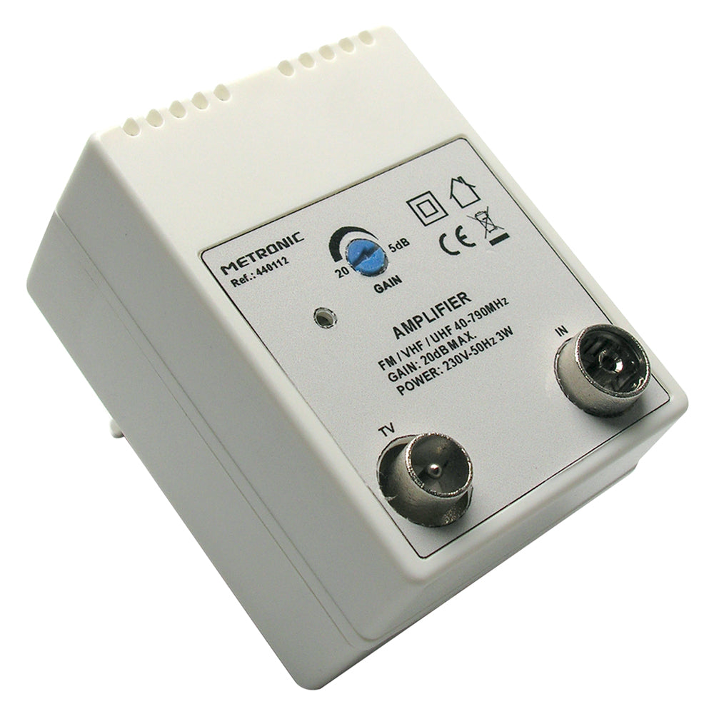 AMPLIFICATORE INTERNO 1 IN/1 OUT 1 ingresso FM/UHF/VHF - 1 uscita TV  - METRONIC