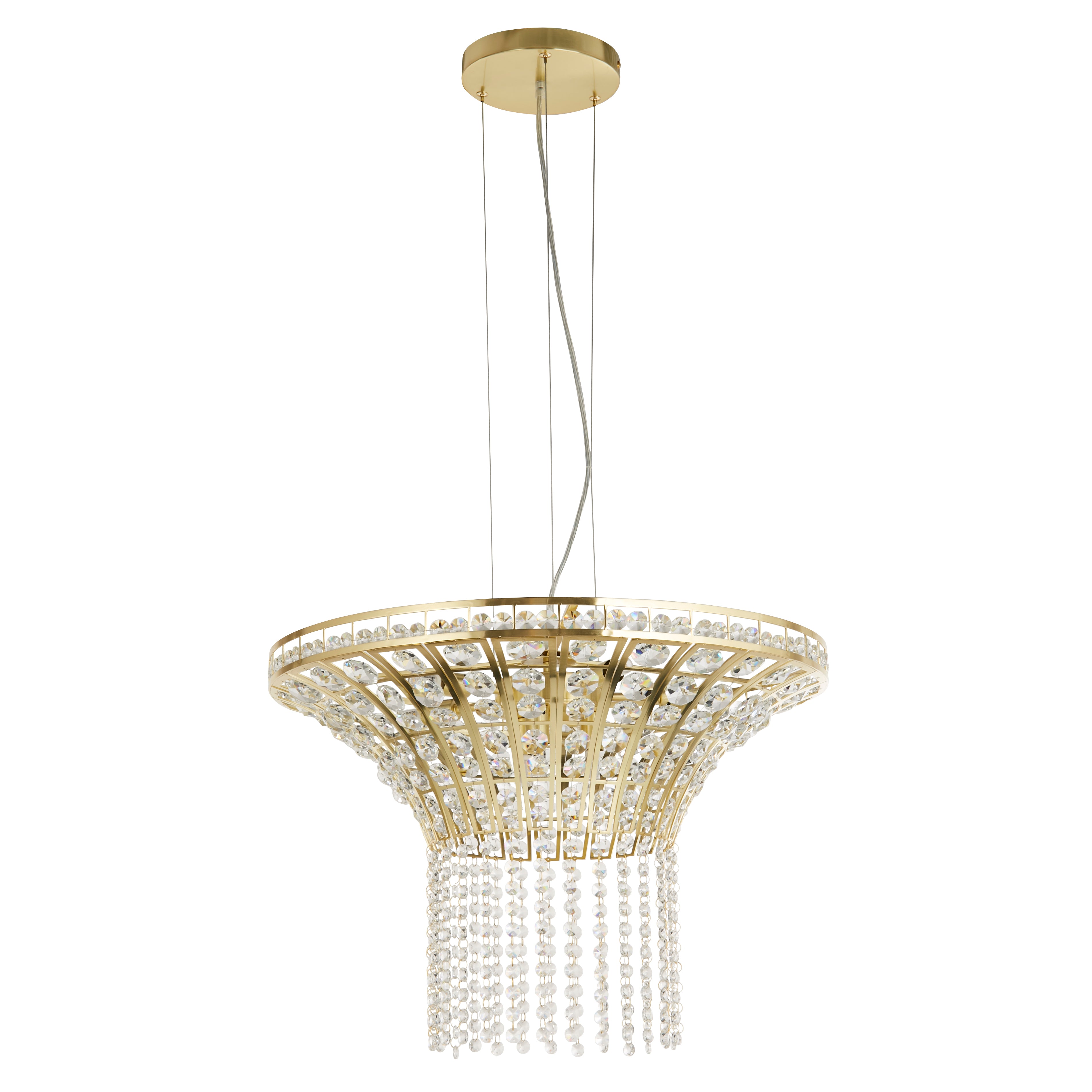 Lampadario Classico Gemma Acciaio Ottone Cristallo 8 Luci G9