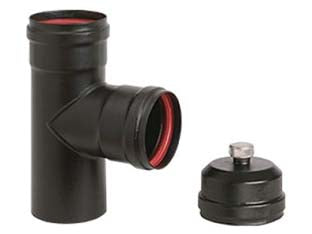 RACCORDO A T F/F PER STUFE A PELLET NERO OPACO ALA PELLET AETERNUM- - F/F ø mm.100 - 1 pezzi ALA