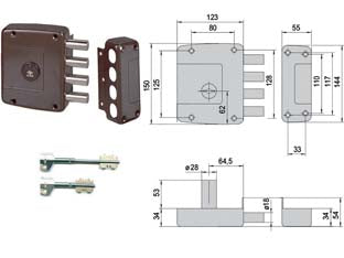 SERRATURA APPLICARE SOLO CATENACCIO DOPPIA MAPPA 57152- - mm.64 SX (157152602) - 1 pezzi CISA