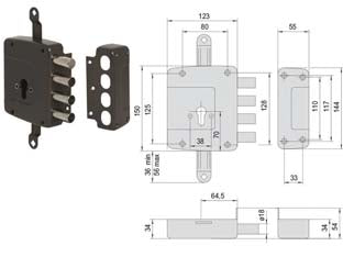 SERRATURA TRIPLICE APPLICARE SOLO CATENACCIO CILINDRO EUROPEO 56162- - mm.64 SX (156162602) - 1 pezzi CISA