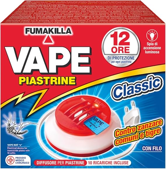 ANTIZANZARE ELETTRICO AD EMANAZIONE 'PIASTRINE' con 10 piastrine da 12 ore ciascuna  - VAPE