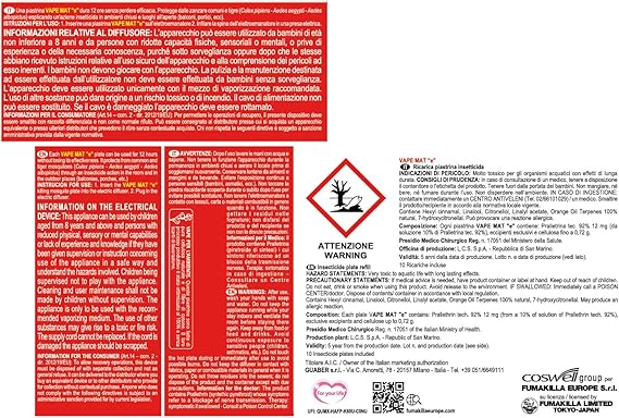 ANTIZANZARE ELETTRICO AD EMANAZIONE 'PIASTRINE' con 10 piastrine da 12 ore ciascuna  - VAPE