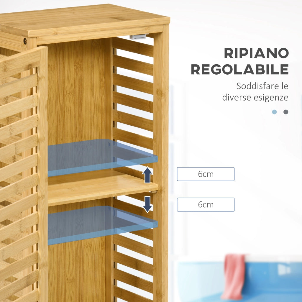 Armadietto Bagno in Bamb¨´ con Ripiano Interno Regolabile ¨C Minimal ¨C 30x19.9x70 cm Legno