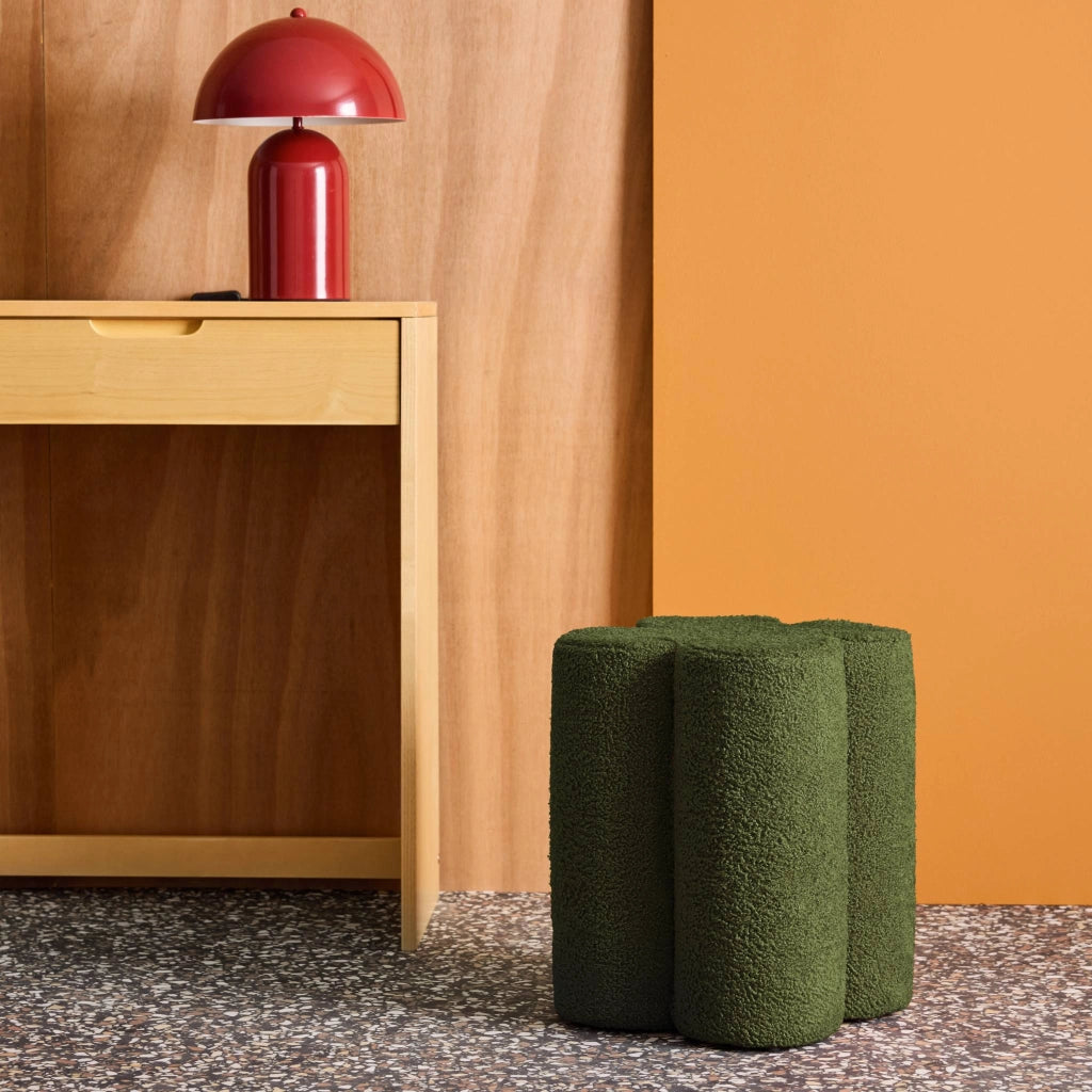 Pouf trifoglio in bouclé, verde kaki