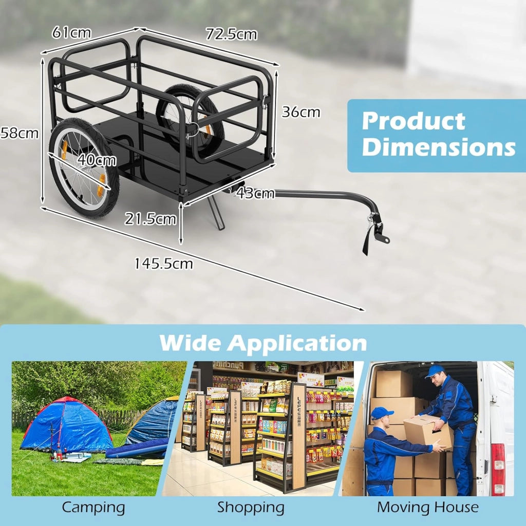 Rimorchio per bicicletta 2 in 1 con telaio in metallo pieghevole, rivestimento rimovibile, carrello di trazione con ruote pneumatiche affidabili da 40 cm, gancio di traino versatile, per più