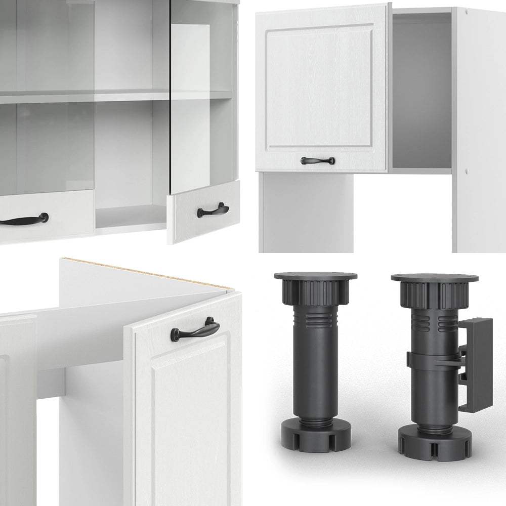 Cucina angolare completa R-Line Bianco rustico/Bianco 247 x 237 cm, PL Antracite Vicco