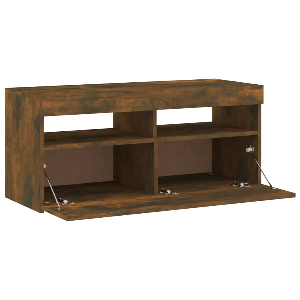 Mobile TV multimediale scaffale TV credenza mobile TV per sala da pranzo soggiorno camera da letto con luci a LED rovere affumicato 90 x 35 x 40 cm marrone 02_0026749