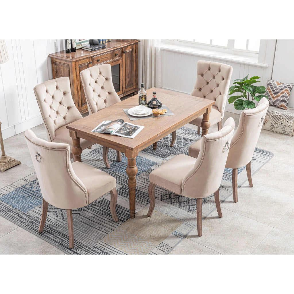 SEDIA da pranzo in velluto beige, schienale alto, set da 6 pezzi