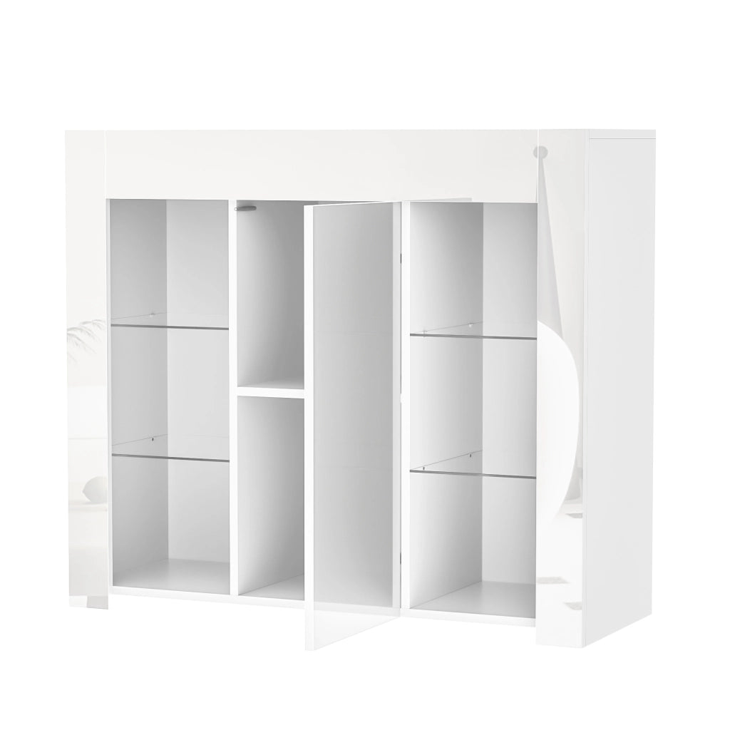 Credenza con 1 Anta e Ripiani in Vetro; Frontale Bianco Lucido; Stile Moderno; in Pannello Truciolare; 95??35??83 cm