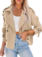 Giubbotto da Trench per Donne con Stile Corto - Cappotto Casual con Maniche Lunghe - Impermeabile 100% Poliestere - Doppia Cerniera - Borse Funzionali - Finissaggio Elevato