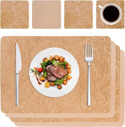 Set di piatti per il lavaggio a mano con disegno di fiori anti-slip da 4 - 43 x 30 cm con sottopiatto - per cucina e sala da pranzo - marrone
