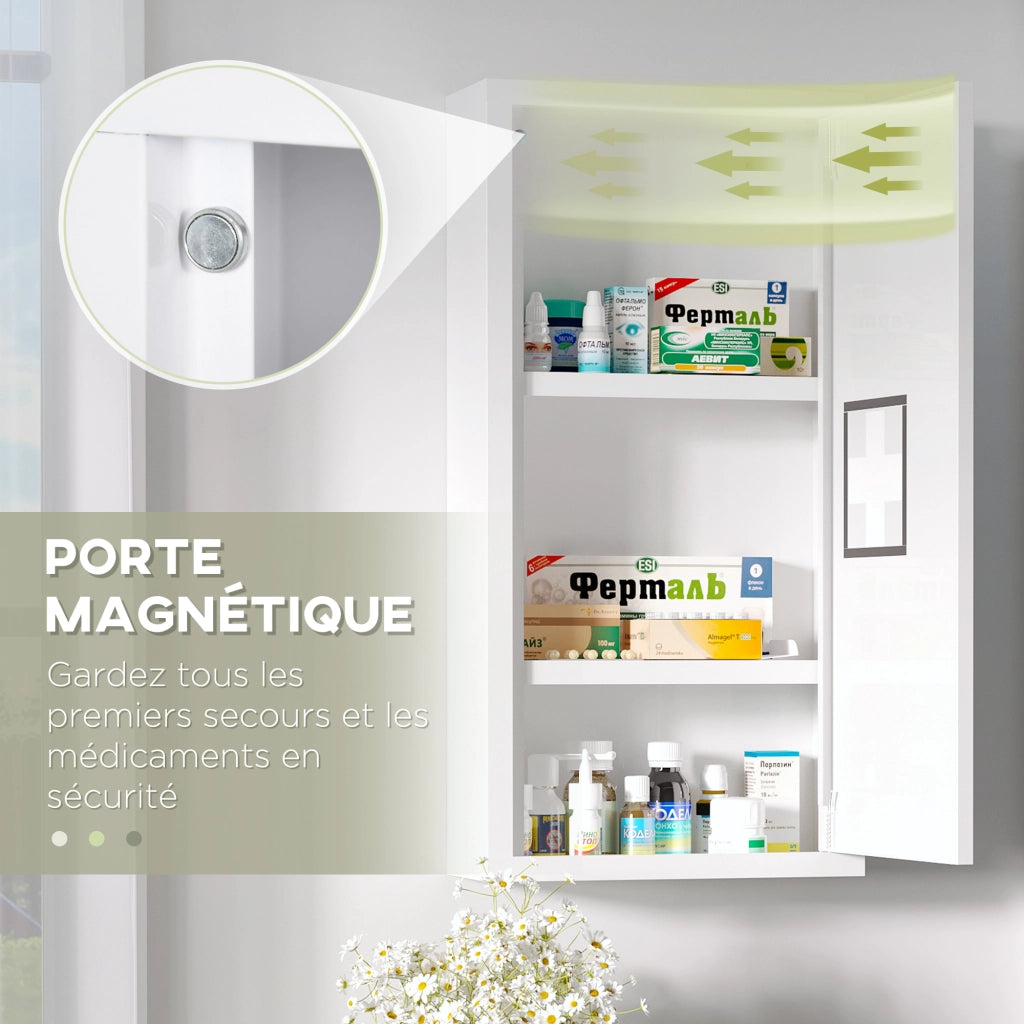 Armadietto da muro 2 ripiani 3 livelli con porta magnetica ¨C zephmum ¨C 30x12x60 cm bianco