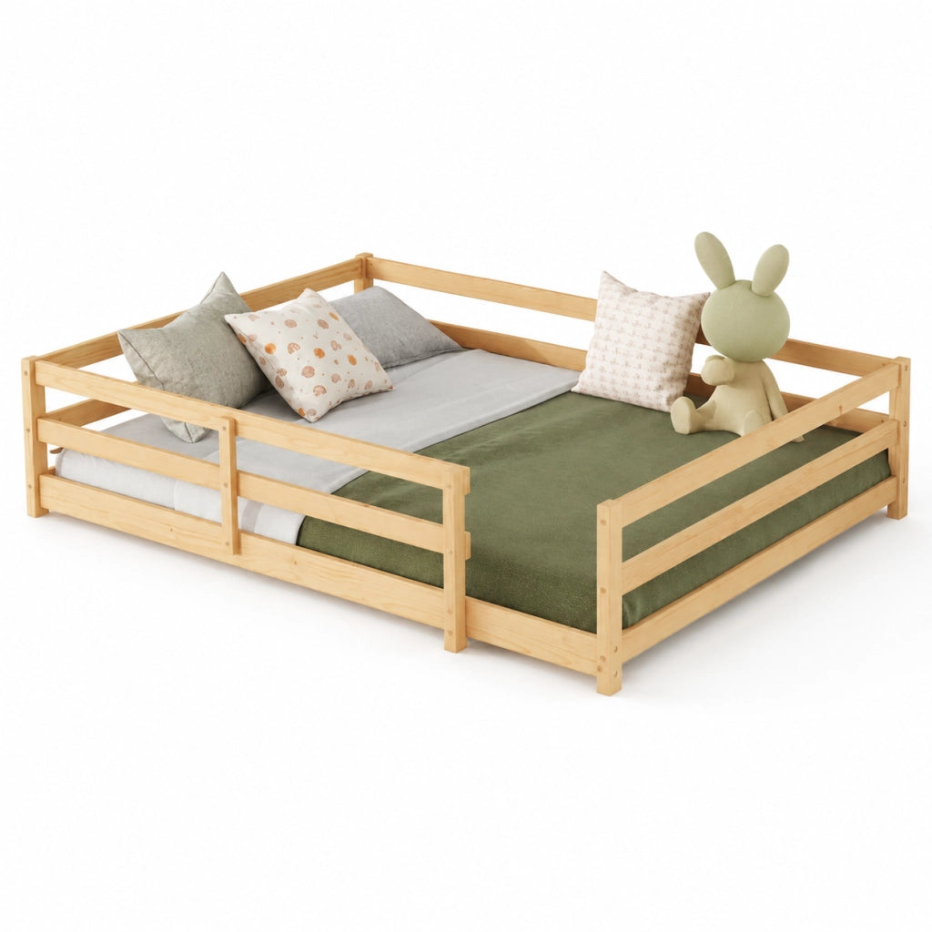 Letto per bambini 140x200 cm con sponde su 4 lati e rete a doghe in legno colore naturale