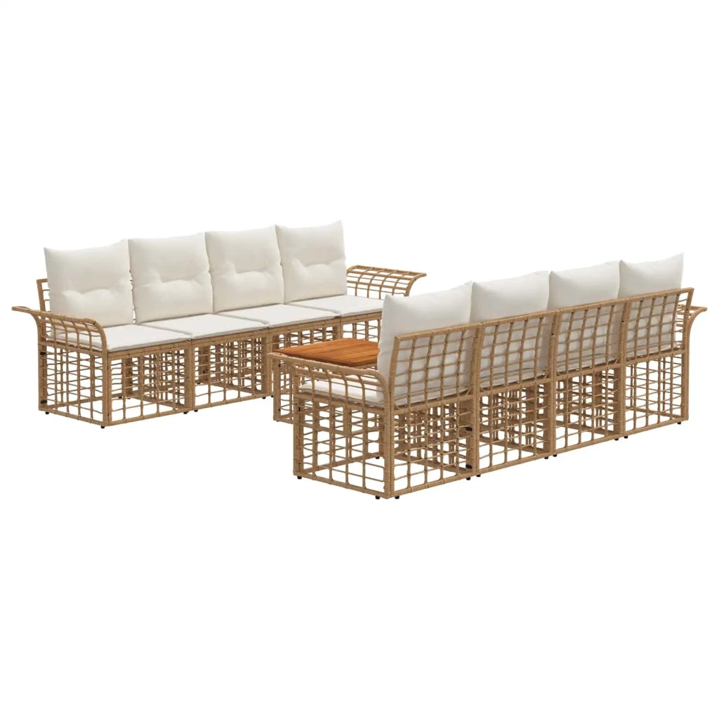 Set di divani da esterno 9 pz Naturale e Bianco Crema 3437652