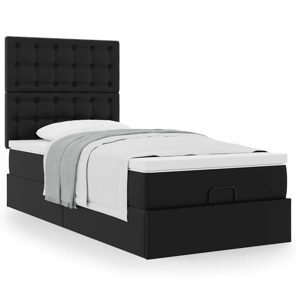 vidaXL Letto Pouf con Materasso Nero 80x200 cm Similpelle
