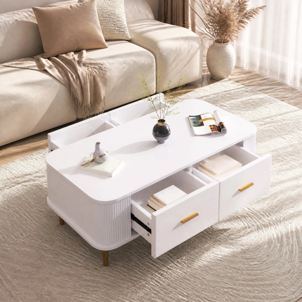 TAVOLINO DA CAFFÈ con 4 cassetti 105x51x38 cm Bianco MDF