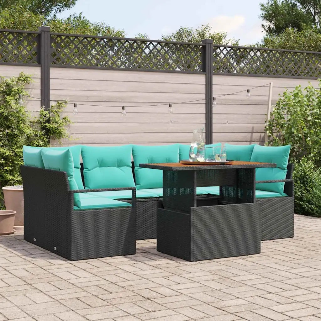 Set Divano da Giardino con cuscino 7 pcs Nero e blu